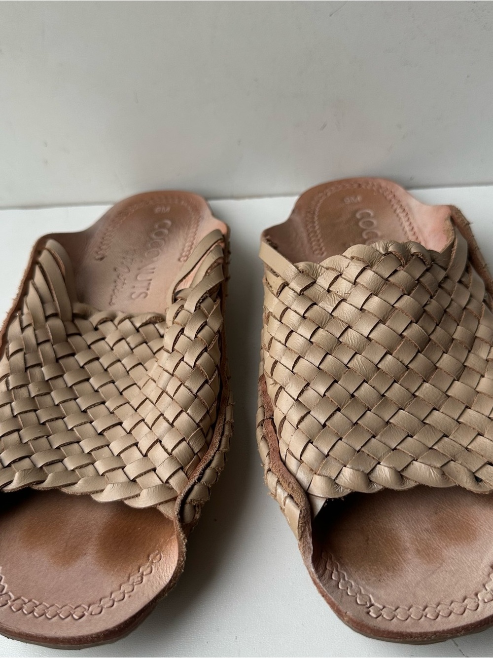 Coconuts by Matisse Woven Leather Huarache Slide Sandals Women’s Size 9 Beige